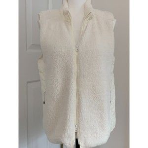 Talbots Vest Womens Cream Sherpa Faux Fur-Lined Quilted Trim Pockets Size PM